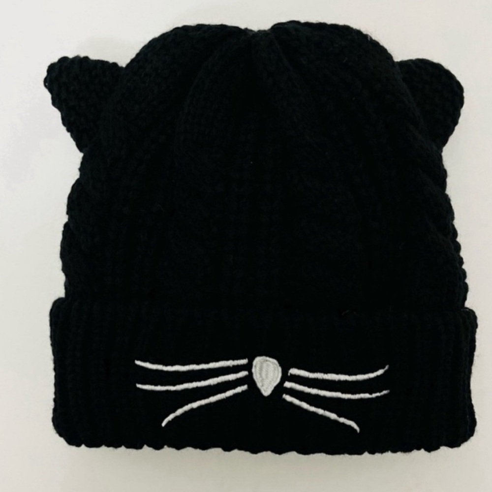 New Black Cat Embroidery Stretchy Knit Hat Beanie Cap Unisex One Size Fits Most - Picture 6 of 6